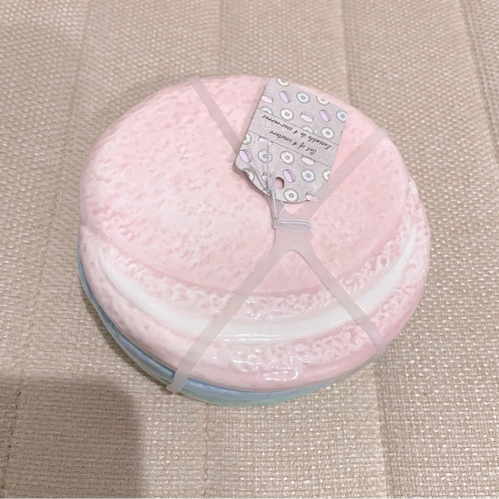 NEW Pastel Macaron Ceramic Coaster Set of 4 Pink Blue Purple‎ Green Cork Backing